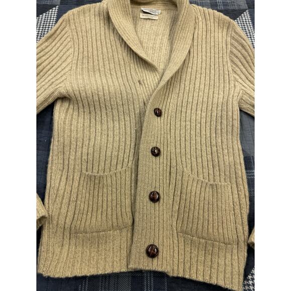 Vintage 70s Collar Cardigan Sweater Cable Knit Button Wool Sweater Mens Size L - Picture 7 of 7